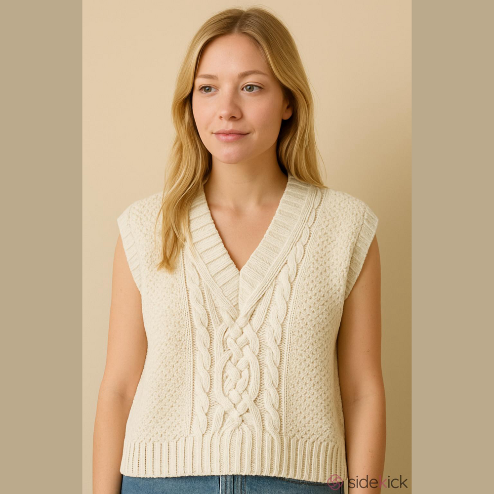 H&M Ivory Cable Knit V-Neck Sleeveless Sweater